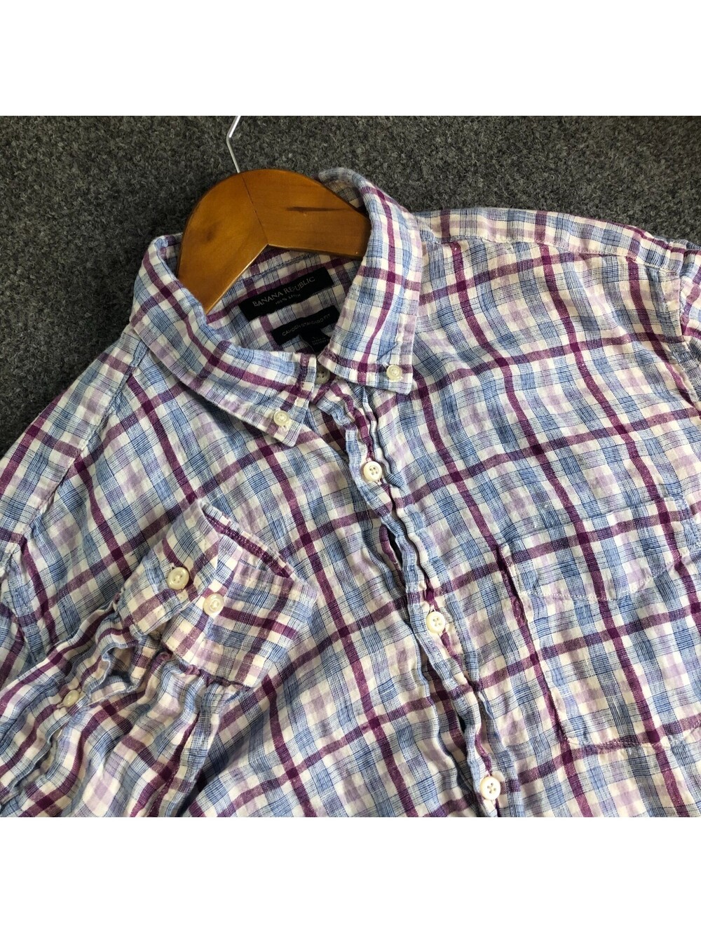 Banana Republic Shirt Mens Large Blue 100% Linen Long Sleeve Regular Camden Fit